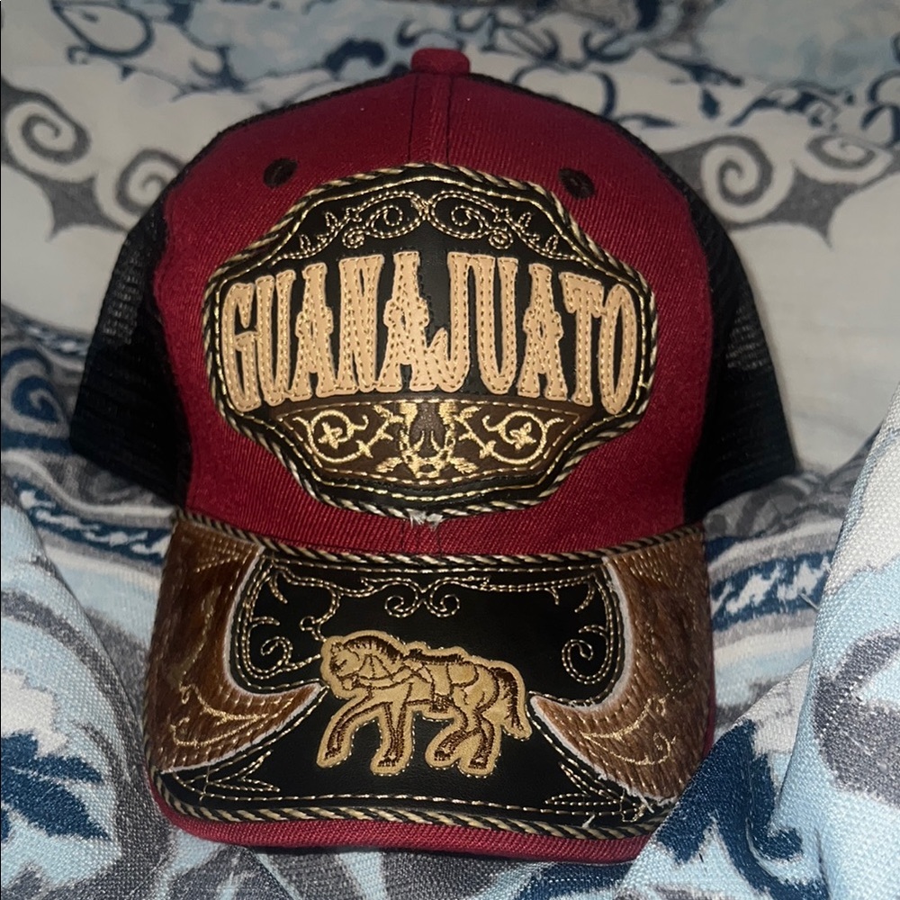 Guanajuato Red and Black Cap with Gold Embroidery